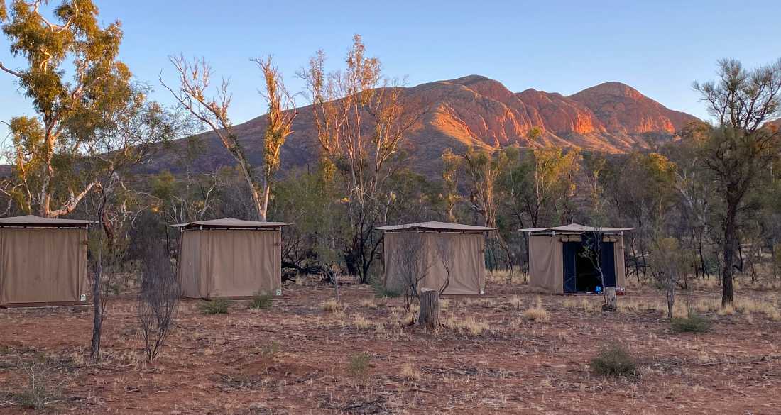 Our Fearless exclusive eco-comfort camp, with Mt Sonder behind |  #cathyfinchphotography